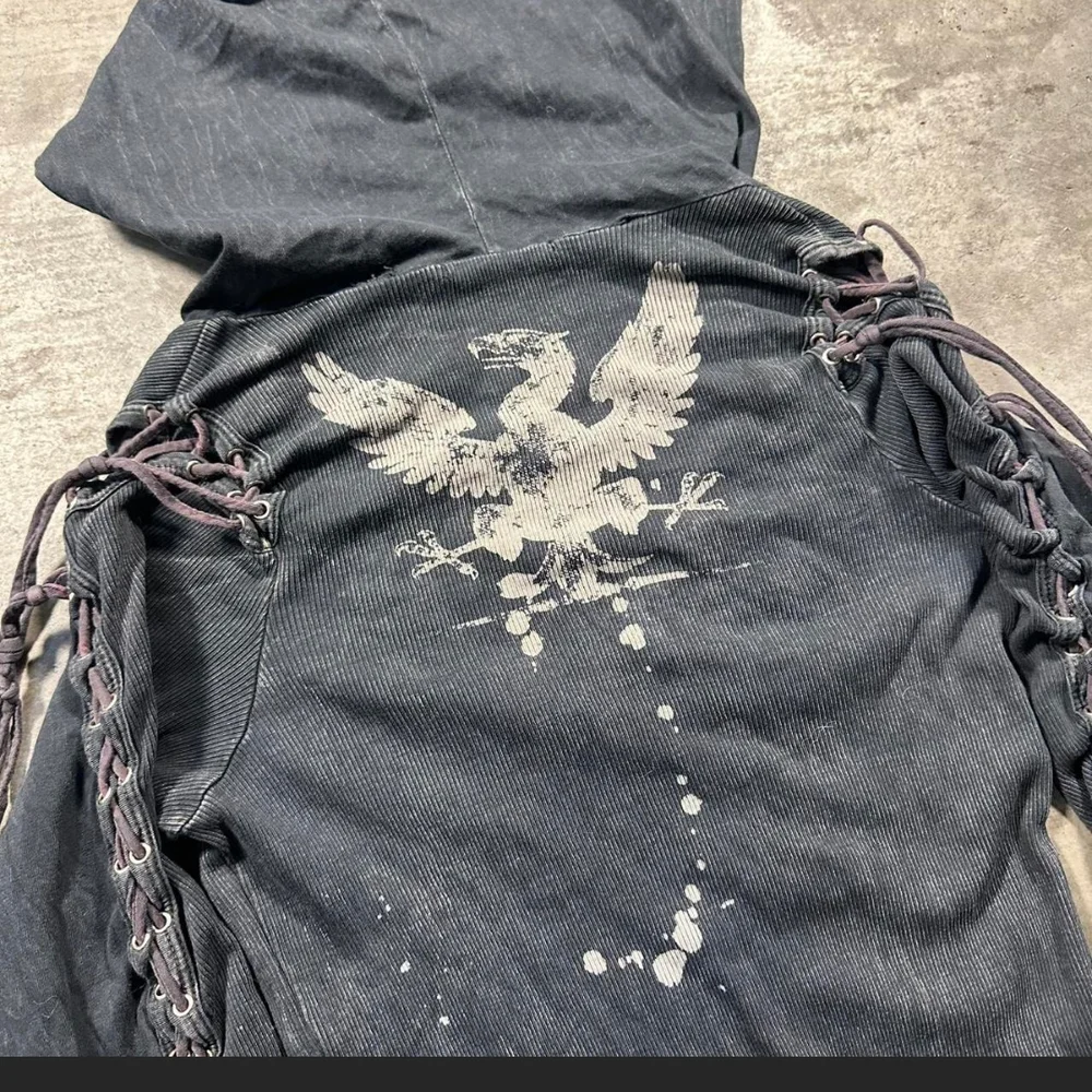 Salvage Vintage Y2K Black Hooded Dress With INSANE GRAPHICS!! M - Picture 4 of 7